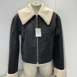 NEW HOUSE OF HARLOW 1960 Women's Jacket Linden Faux Leather Size S Black